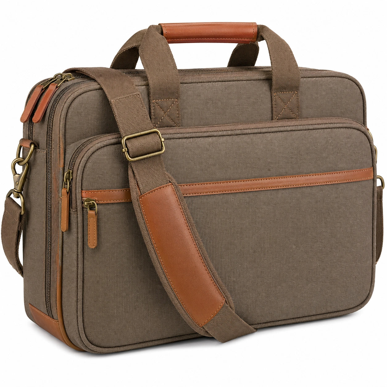 Braune Laptoptasche mit Lederakzenten und verstellbarem Schulterriemen