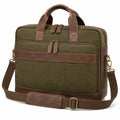 Grüne Laptoptasche mit braunen Lederakzenten