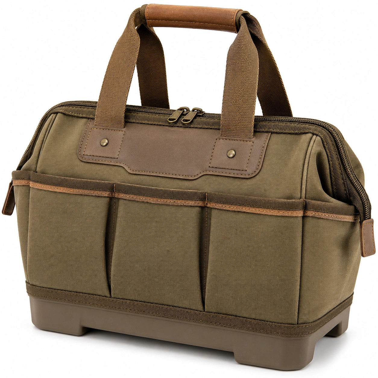 Robuste Werkzeugtasche mit mehreren Außentaschen, Braun