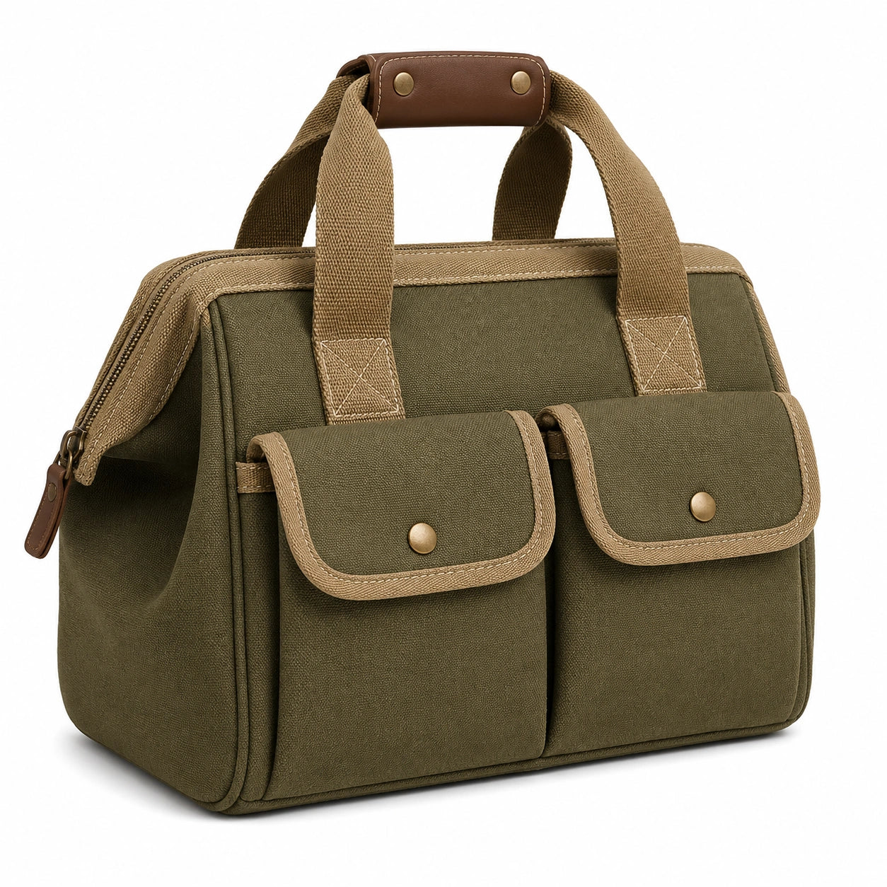 Robuste Canvas-Werkzeugtasche mit Zwei Vordertaschen, Olivgrün