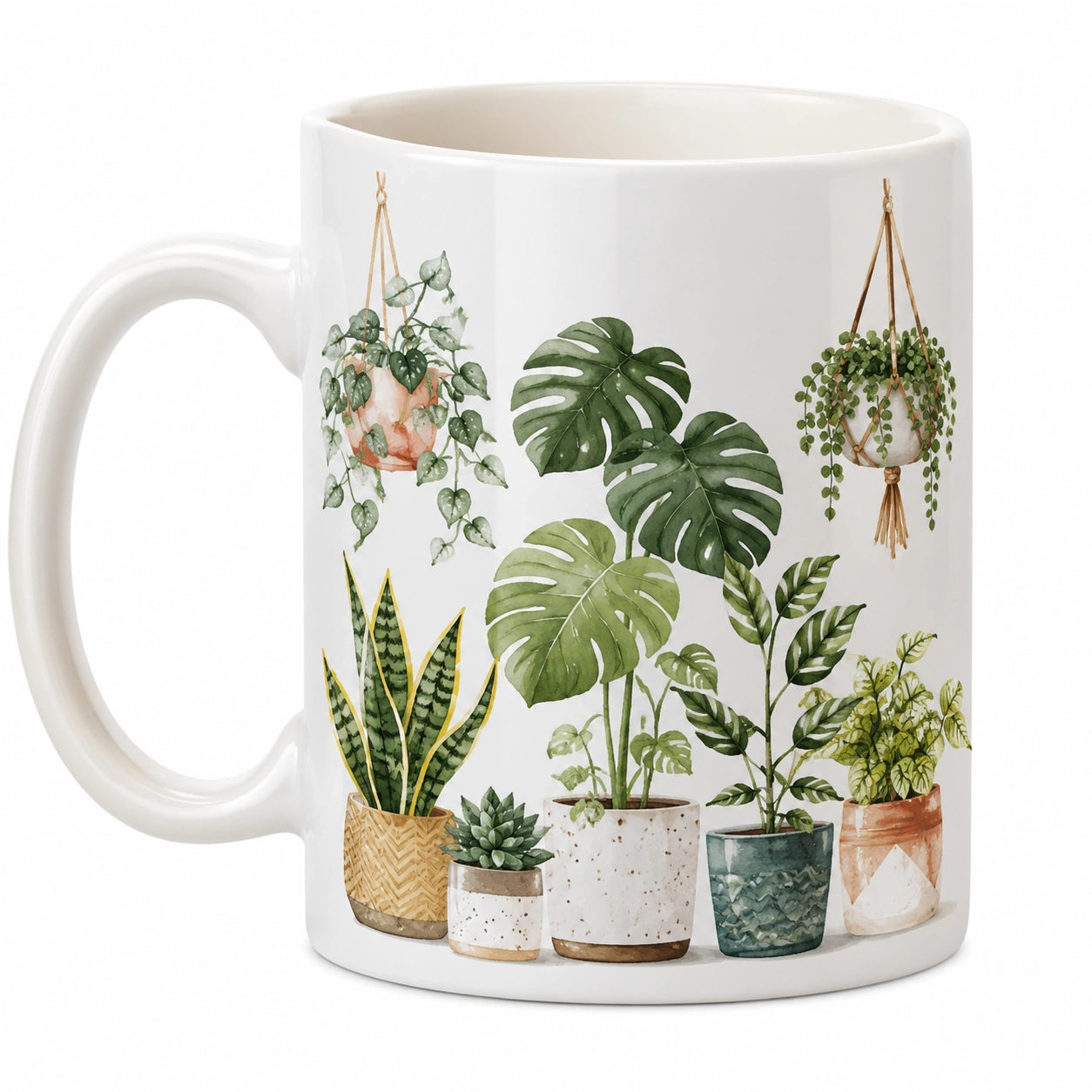 Keramiktasse 330ml mit Pflanzenmotiv in Weiß