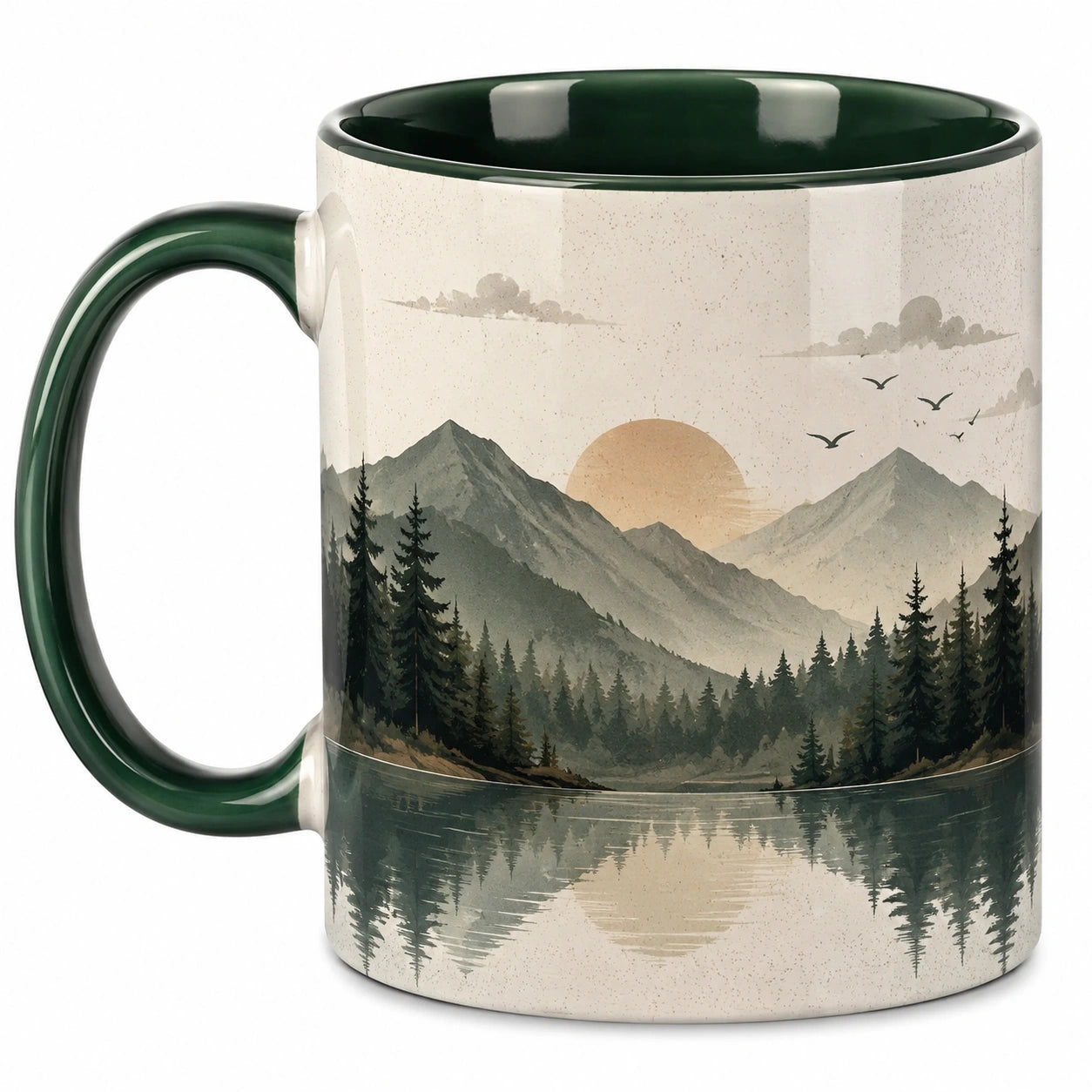 Keramikbecher mit Berglandschaft, 350ml, Dunkelgrün