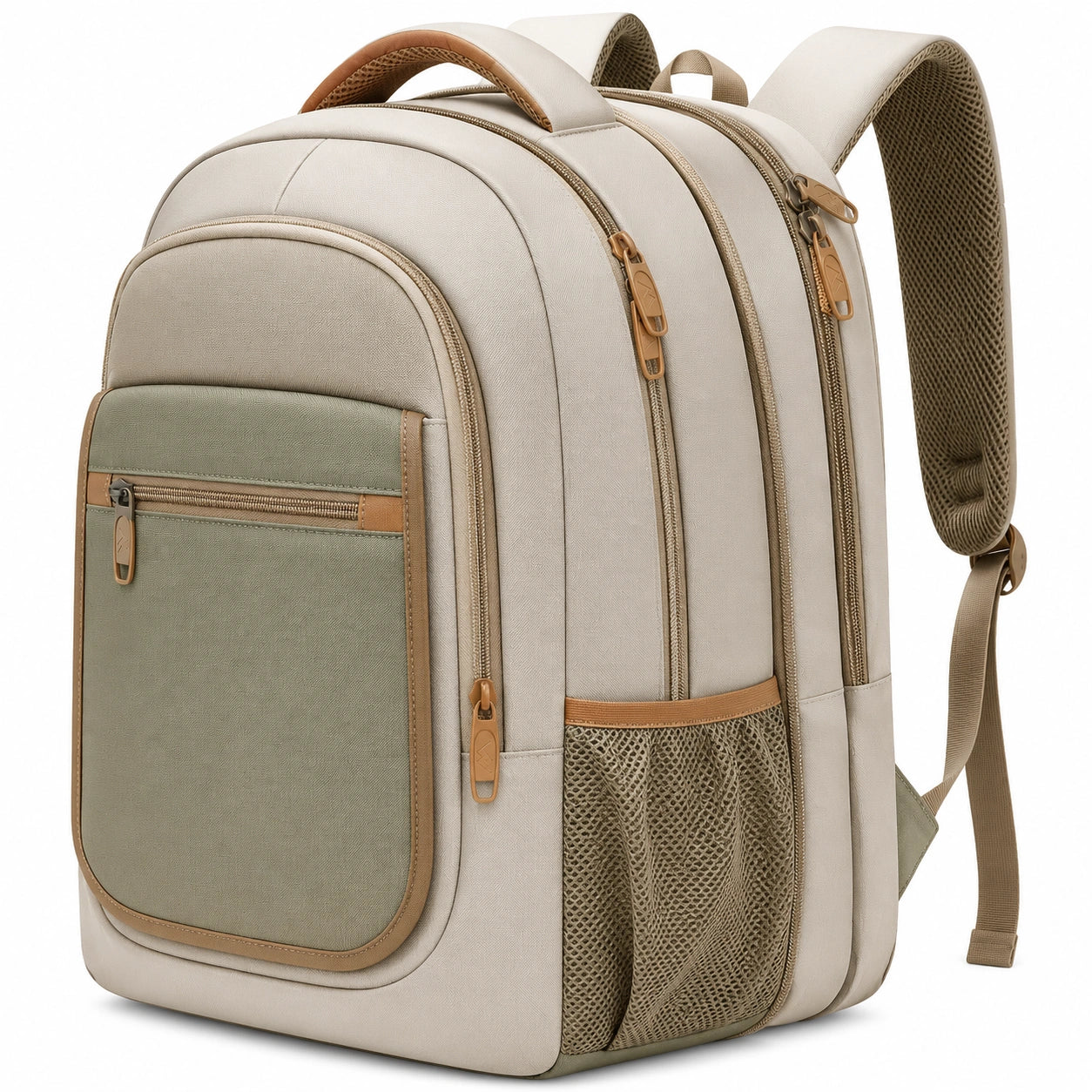 Geräumiger Rucksack mit Laptopfach und gepolsterten Schultergurten in Beige/Grün
