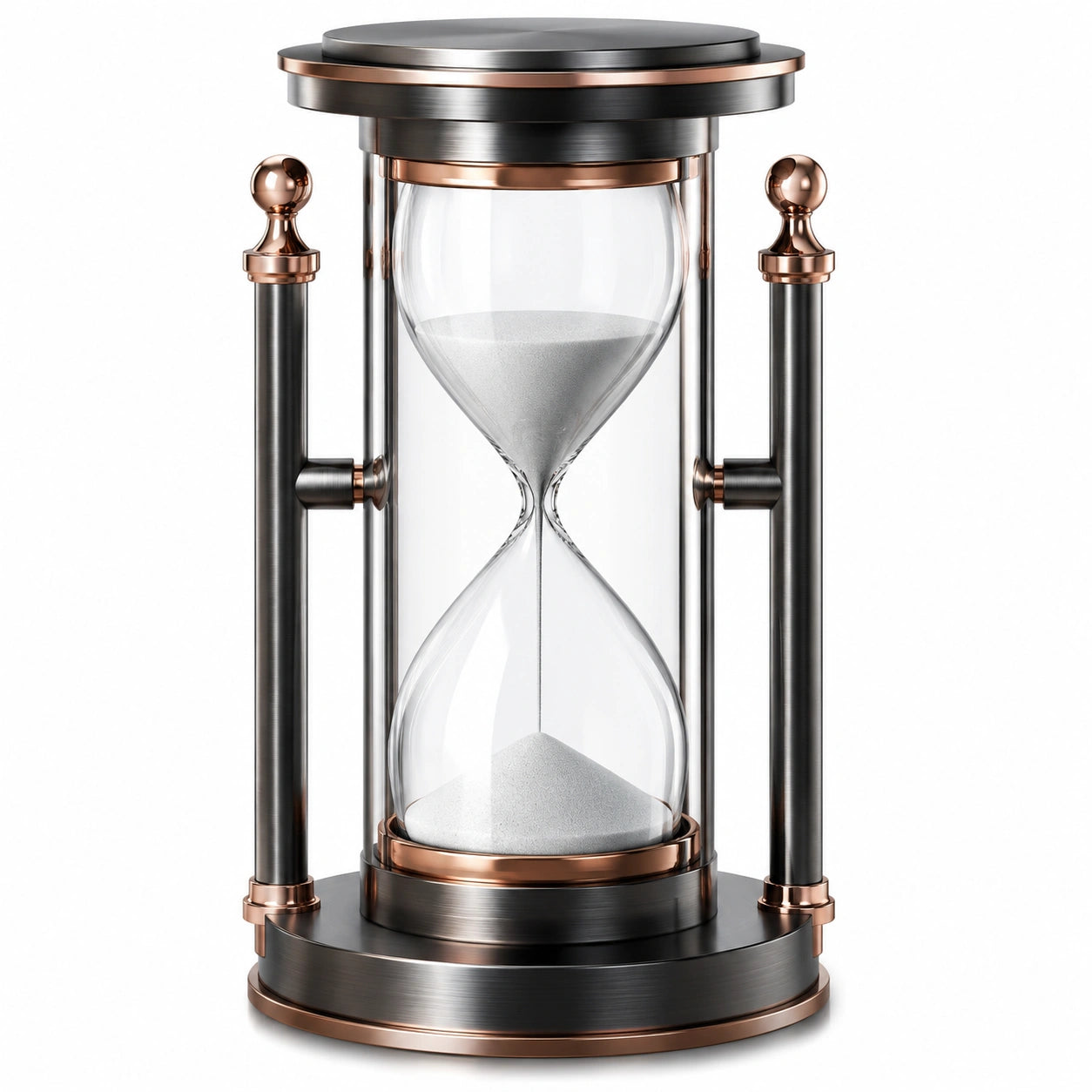 Stilvolle Sanduhr mit Metallrahmen und Kupferverzierungen, 30 Minuten, Silber/ Kupfer