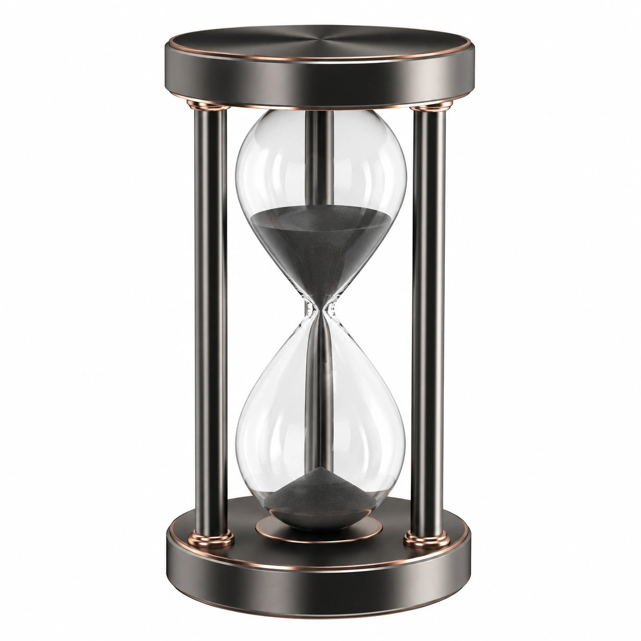 30-Minuten Sanduhr mit schwarzem Sand, Metallrahmen, modernes Design