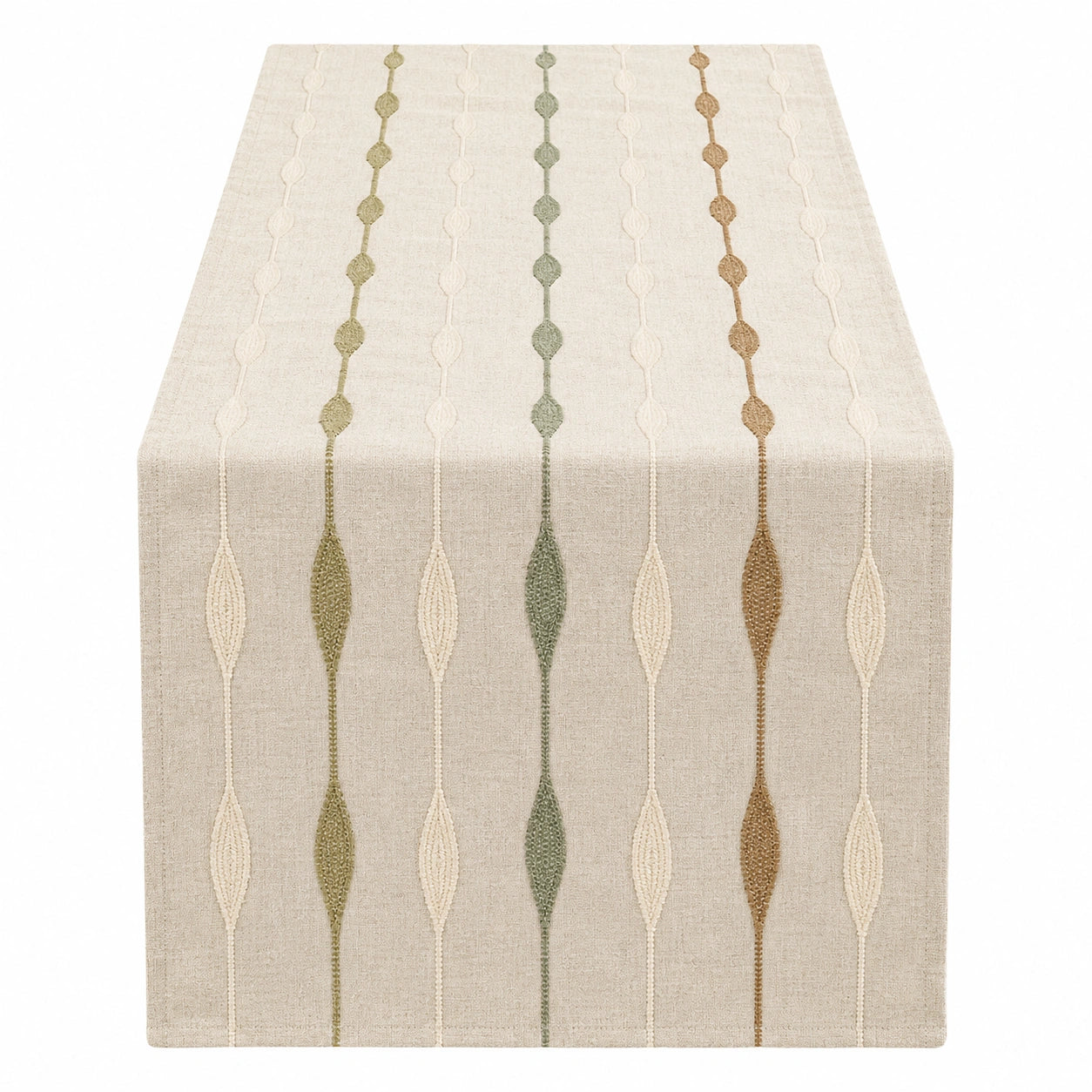 Tischläufer Beige mit Grün und Braun Streifenmuster