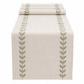Eleganter Tischläufer Beige mit grüner Bestickung 180x50 cm