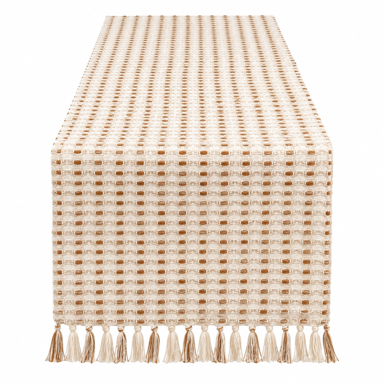 Tischläufer mit Rastermuster und Fransen Beige/Braun