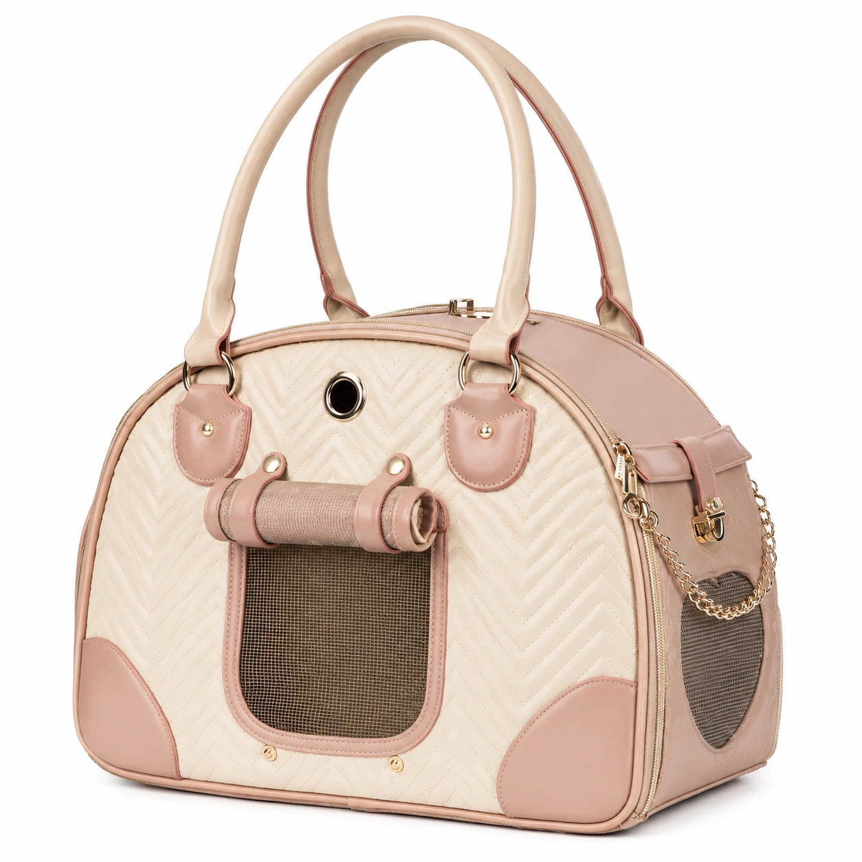 Haustier-Tragetasche Beige/Rosa für Katzen und kleine Hunde