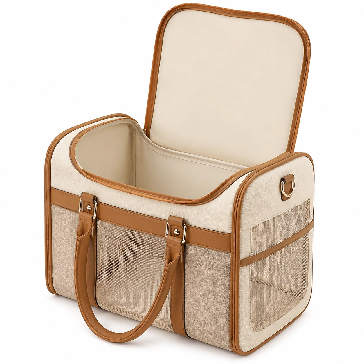 Haustier-Tragetasche mit Netzfenstern Beige/Braun