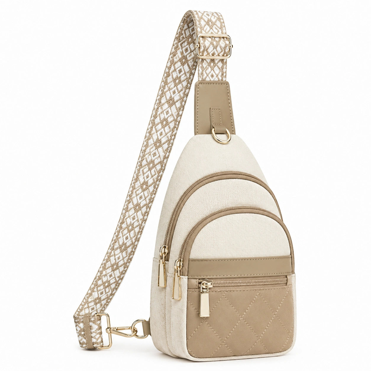 Beige Umhängetasche mit Verstellbarem Riemen