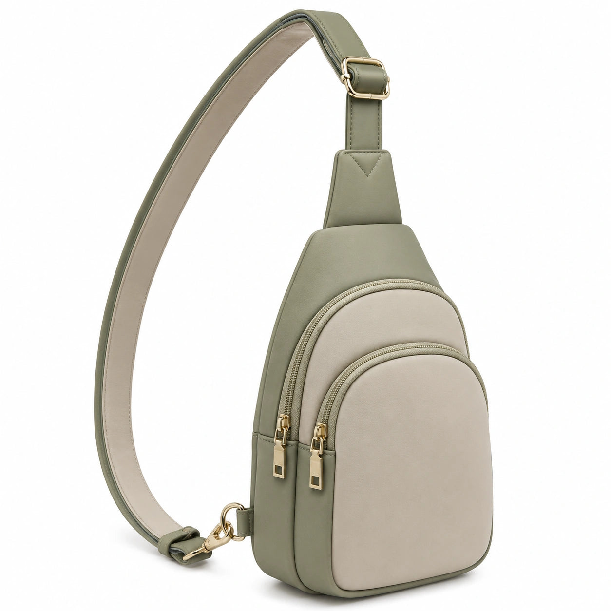 Crossbody-Tasche Olivgrün und Creme Verstellbarer Schultergurt